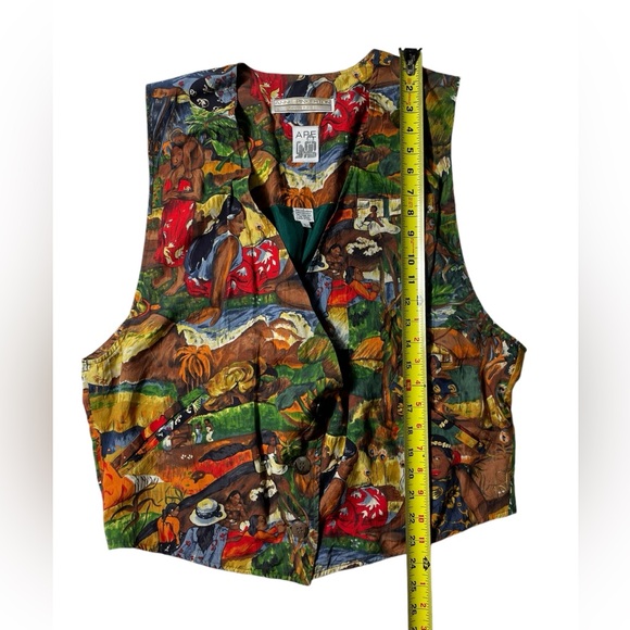 VTG 90s Anne Pinkerton Ape Womens Large Silk Tribal Landscape Print Vest Blouse - Picture 4 of 6